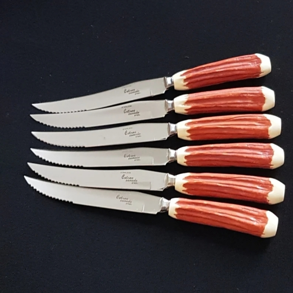 MCM Cutron Canada Steak Knife Set: Faux Antler Handles